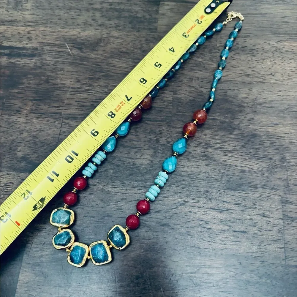 Barse Turquoise Red Orange Stone Beaded Necklace